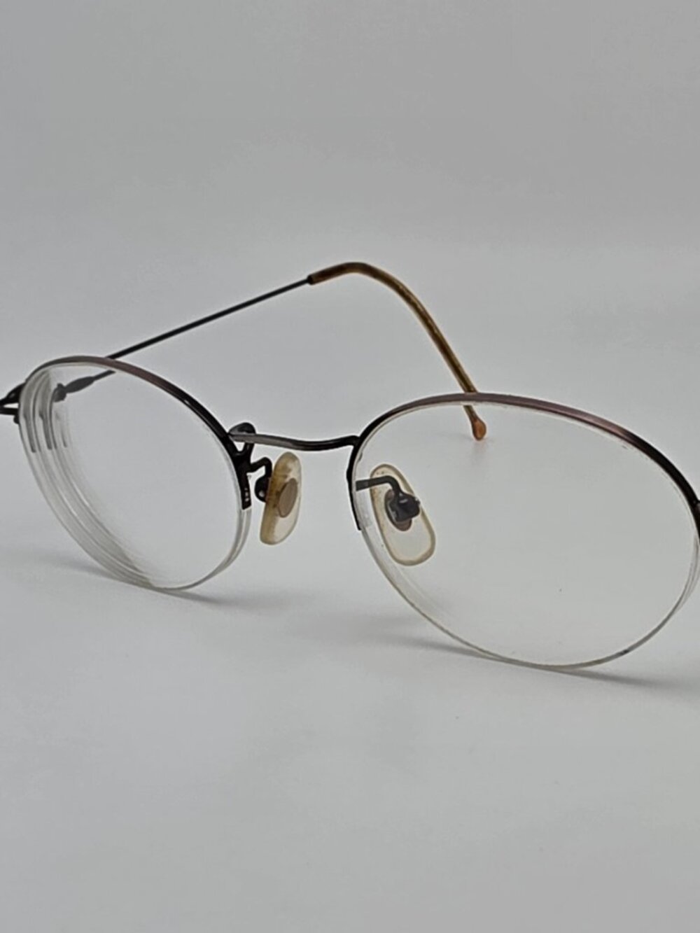 Kyoto Antique Silver Semi Rimless Oval Ultra-Light Eyeglasses Frame 48-19-140